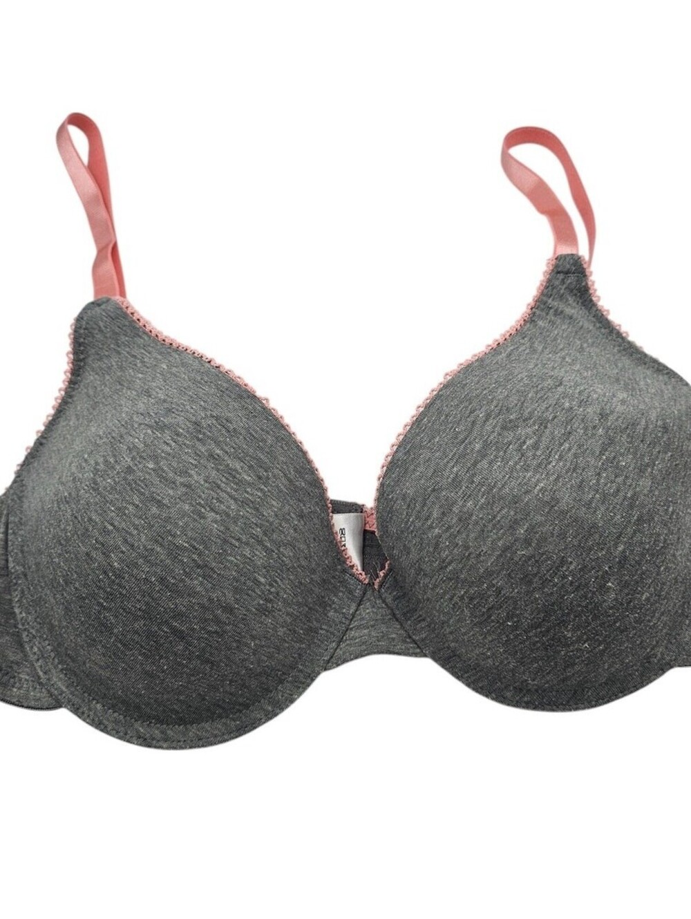 Vintage Y2K Womens Sz 38C Lightly Lined Gray Cotton T Shirt Bra Pink Trim